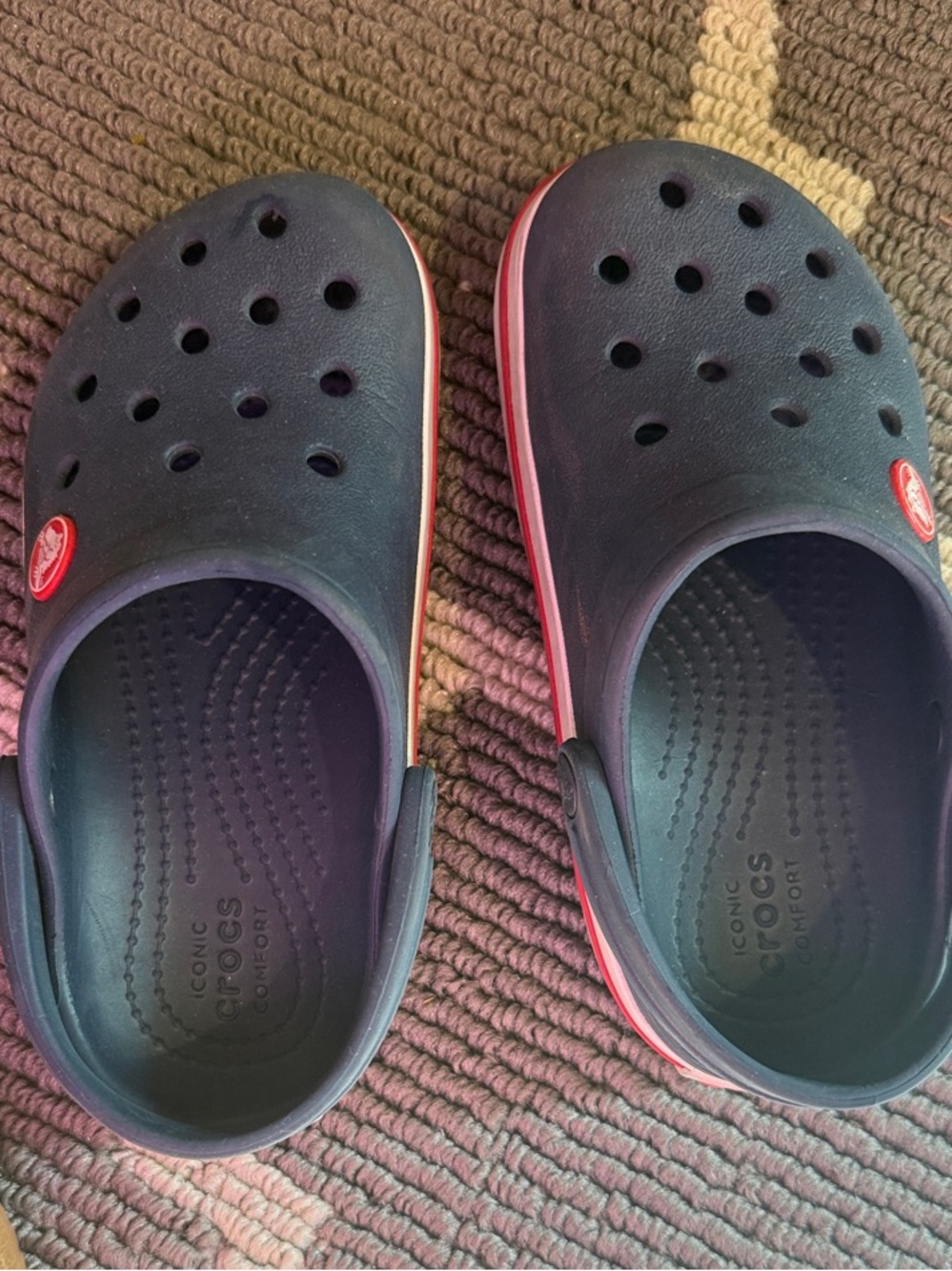 CROCS  Navy Clogs with Red Trim